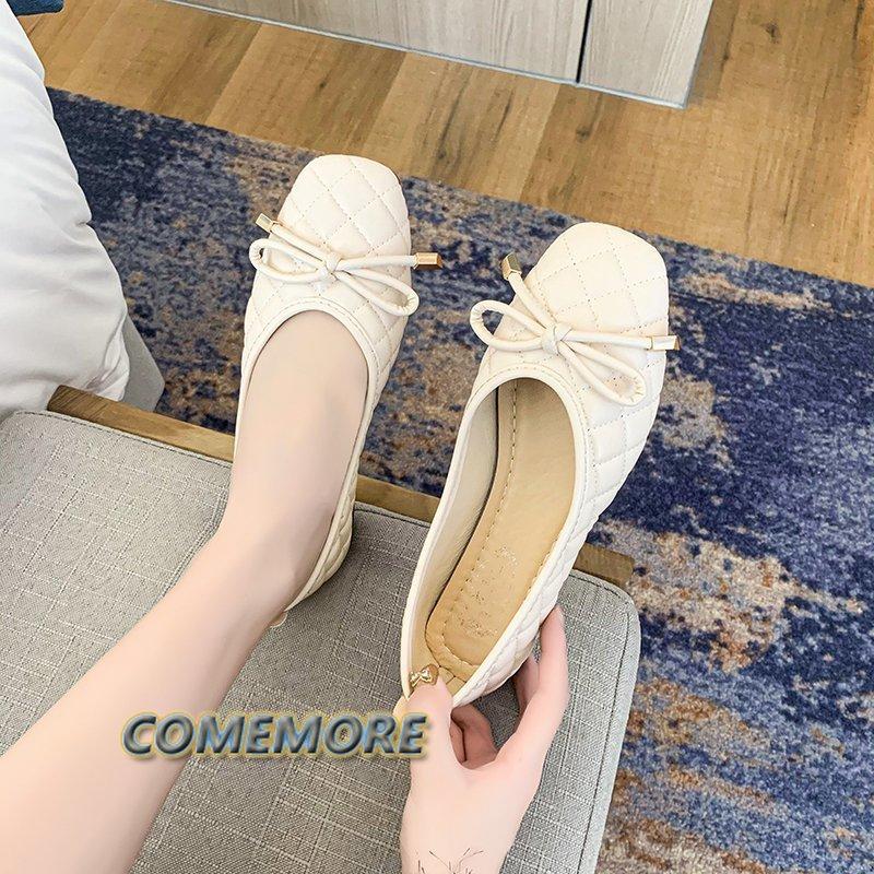 Женские повседневные туфли из эластичной ткани, балетки на плоской подошве с бабочкой и дышащим квадратным носком, удобные осенние туфли из ПУ зеленого цвета