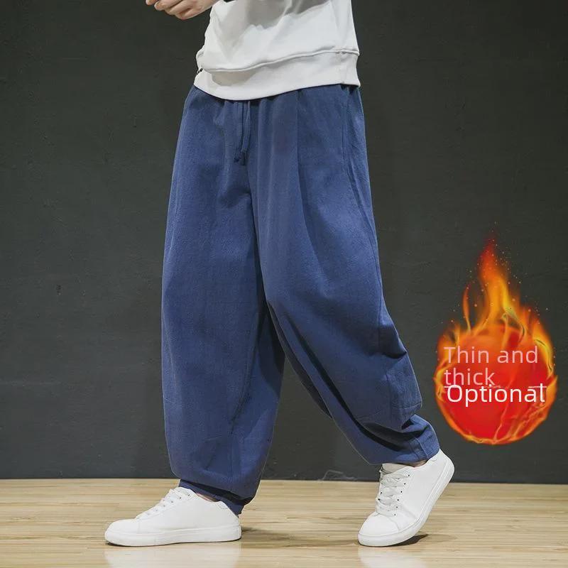 Мужские льняные шаровары больших размеров: Свободные шаровары в китайском стиле с широкими штанинами