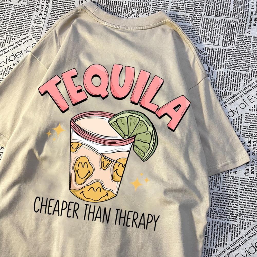 Tequila Cheaper Than Therapy Мужские топы Простота Свободная уличная одежда Творчество Футболки с круглым вырезом Футболка с круглым вырезом для женщин