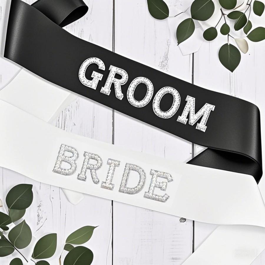 Pearl Rhinestone Bride & Groom Wedding Straps