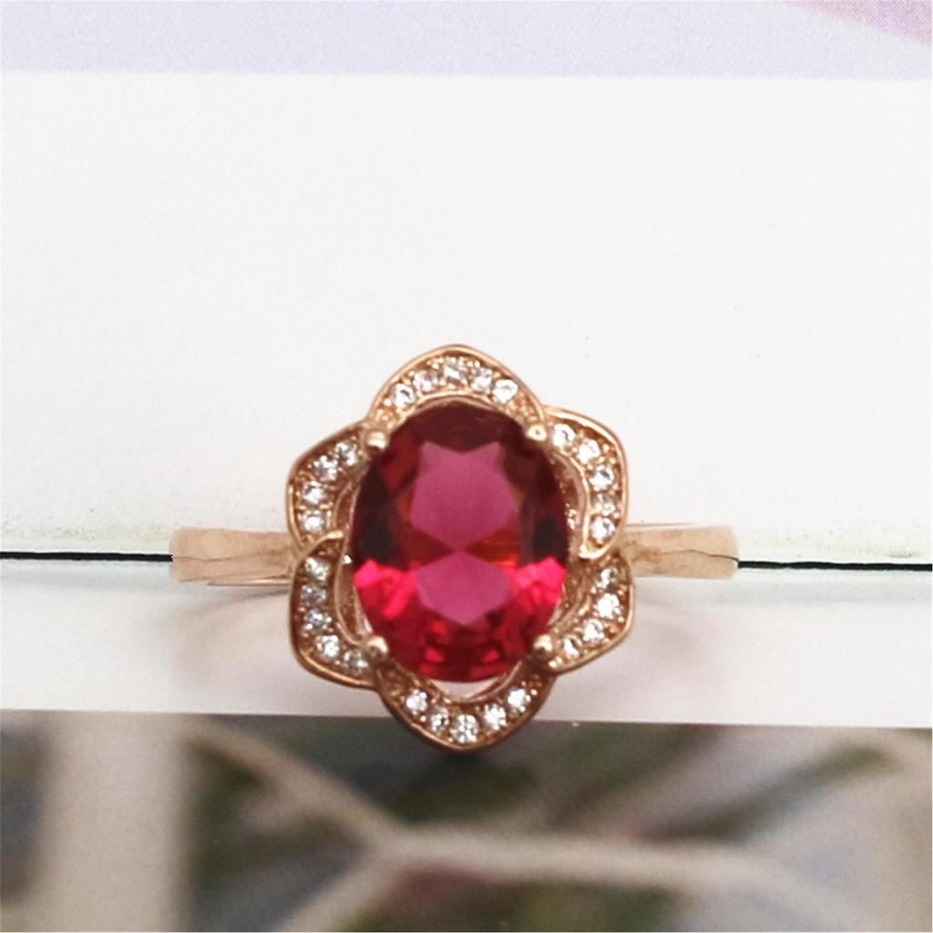 18K Rose Gold Flower Ring with Red Tourmaline and Diamond Cluster