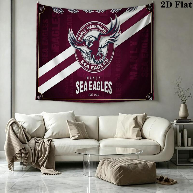 Manly Warringah Sea Eagles Wall Tapestry Aesthetic Wall Hanging Printed Fabric Blanket Decorative Tapestries for Bedroom Living Room Home Decor
