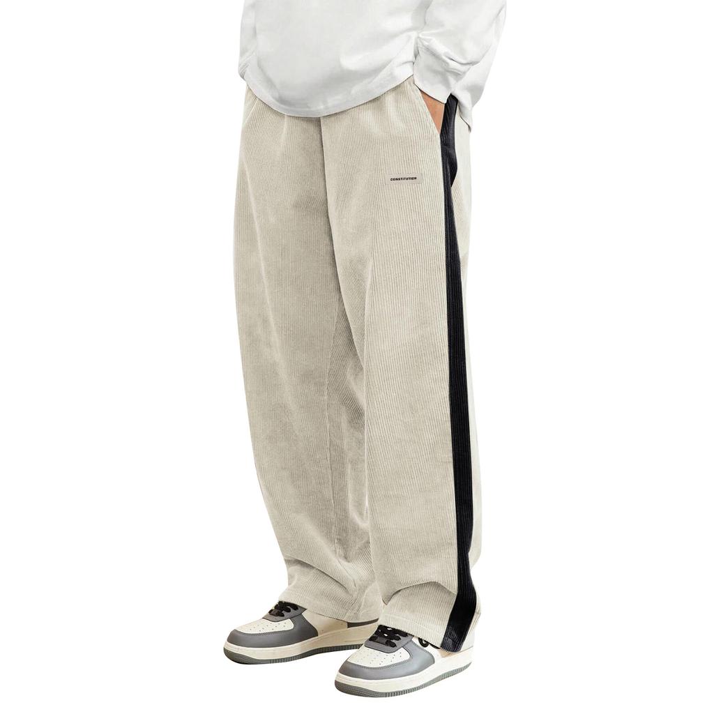 Men's Colorblock Striped Corduroy Trousers Men's Casual Fashion Trousers