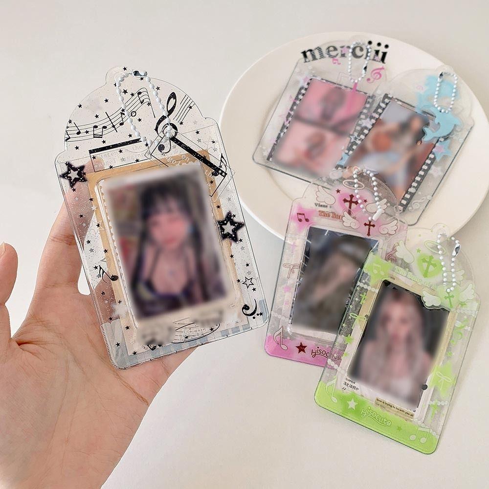Cartoon Transparent Photo Card Holder PVC Transparent Photo Booth Strip Glitter Finish Photo Display Star Design Sleeves Girls