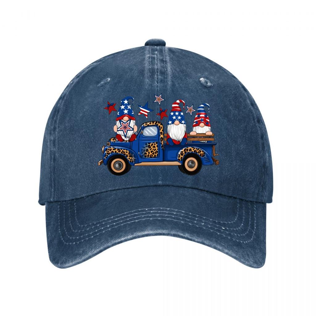 American Flag Gnomes On Blue Leopard Decor Washed Baseball Cap Outdoor For Womens Unisex FeUnisex