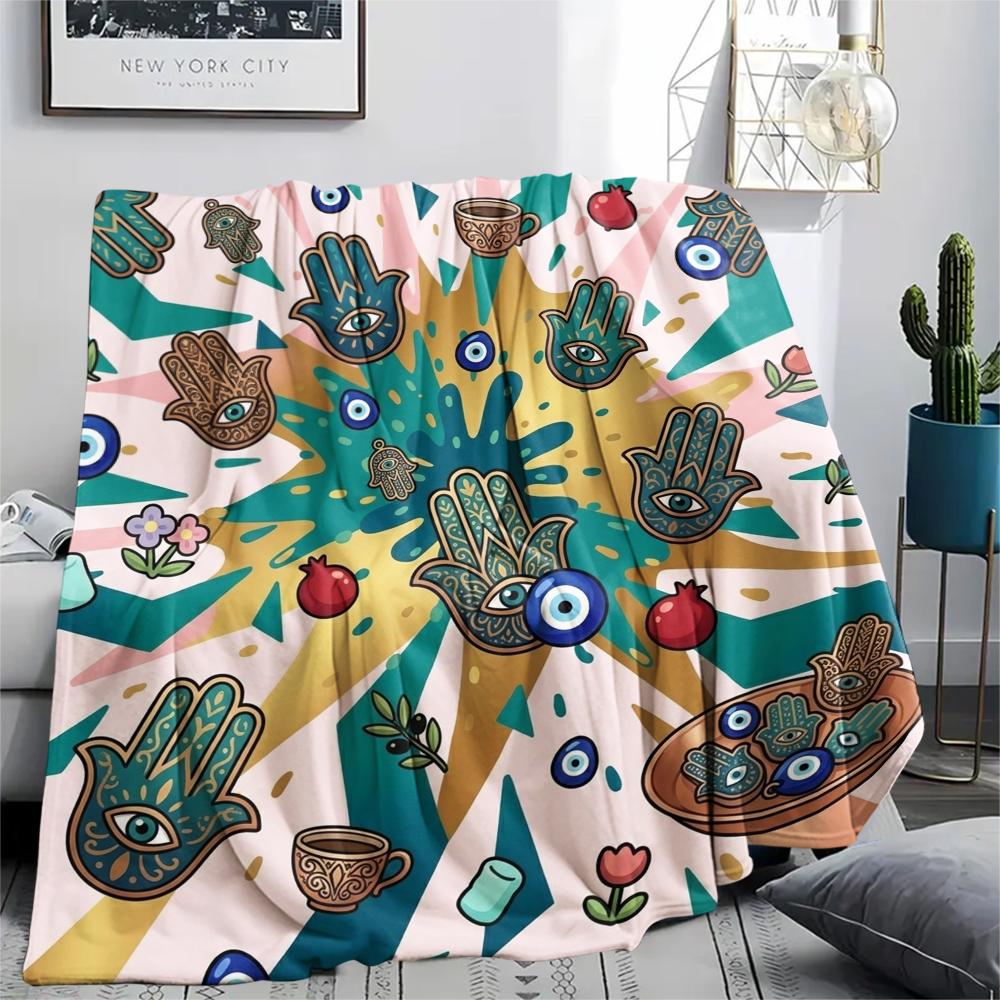 1Pc Hand of Fatima Print Flannel Blanket, High quality Comfortable for All Seasons, Home Decor, Warmth and Comfort, Perfect for Christmas Gifts W169