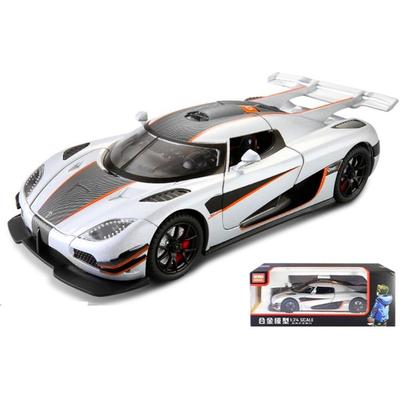 Литая под давлением модель автомобиля Koenigsegg ONE в масштабе 1/24, с открывающимися дверцами, звуковыми и световыми функциями для мальчиков, детей и взрослых (Кенигсегг Белый)