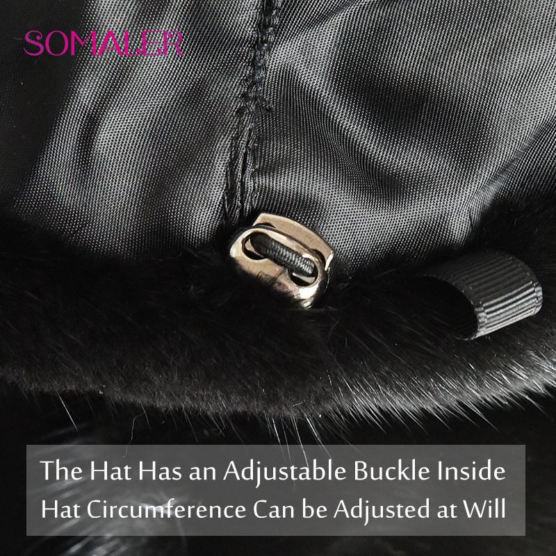 SOMALER Genuine Mink Fur Beret Hats for Women Winter Integral-fur Beret Hats with Fur Pompom Beanie for Cold Weather Ski Snow Cap