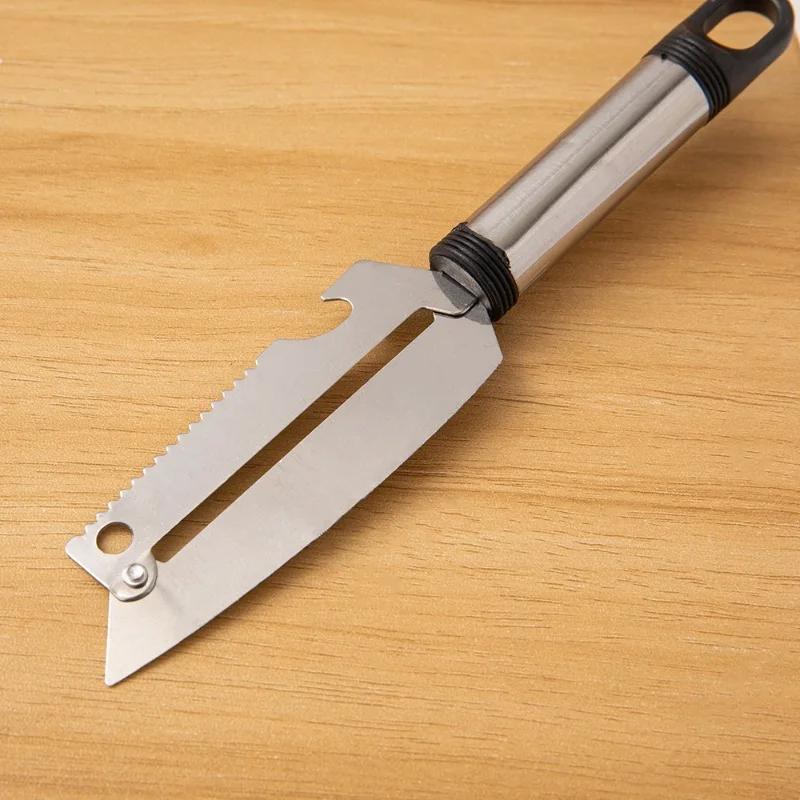 Четырехфункциональный овощечистка из нержавеющей стали, многофункциональный нож для фруктов, овощечистка, скребок для чистки рыбьей чешуи, открывалка для бутылок, кухонный гаджет 4 в 1