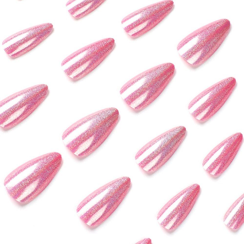 24 шт. DIY маникюрные накладные ногти пресс-накладные ногти розовые длинные миндальные французские блестящие накладные ногти