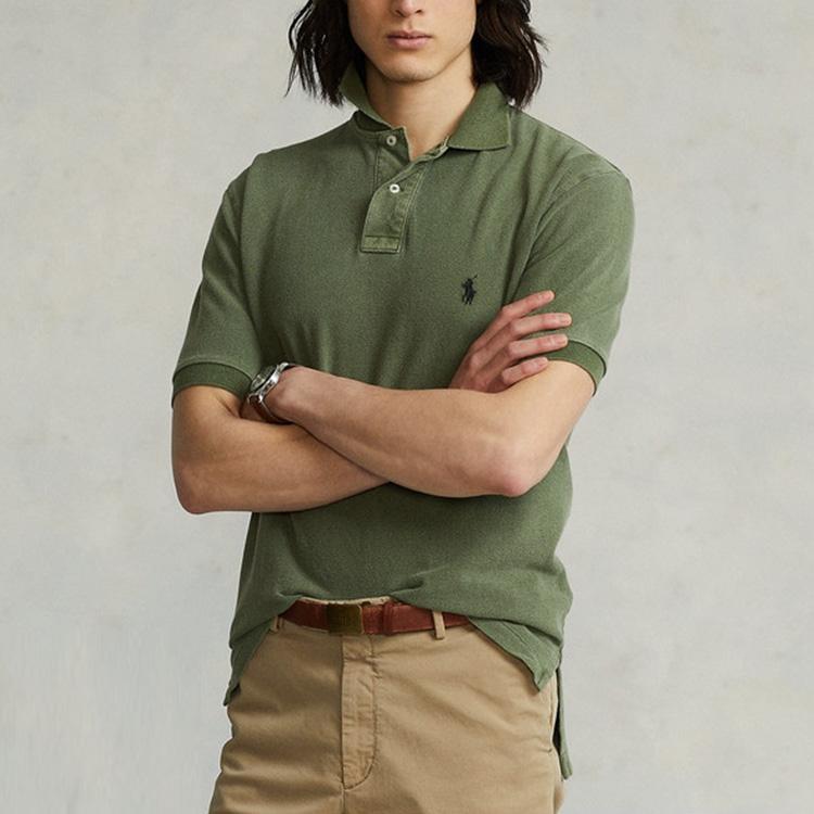 Polo Ralph Lauren SS22 Хлопковая однотонная рубашка поло с коротким рукавом Мужские топы Зеленый MNPOKNI1N821565-300