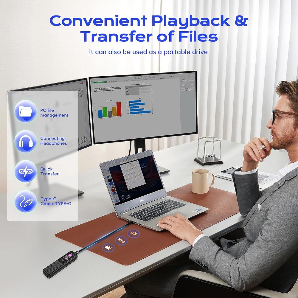 Диктофон на 64 ГБ — модернизированный цифровой диктофон с голосовым управлением и технологией шумоподавления AI, диктофон с функцией воспроизведения