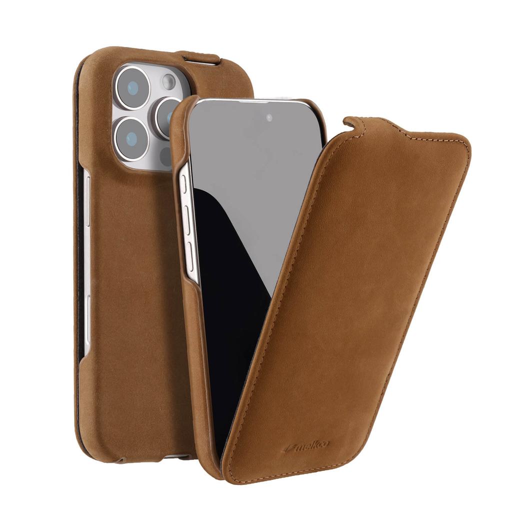 Melkco Genuine Leather Phone Case for iPhone 16 Pro Max 17 Air 17Pro16E 15 Plus 14 13 Mini 12 11 X XS Max XR Vertical Flip Cover