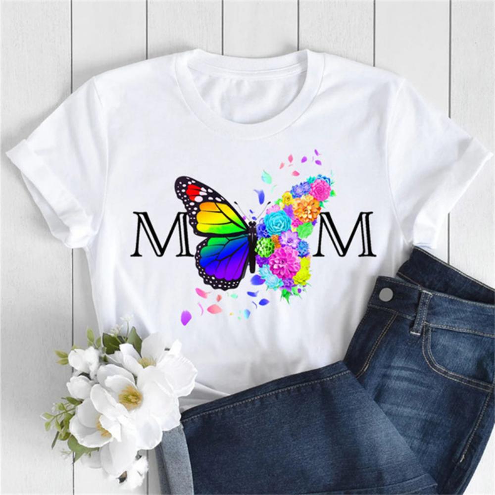 Новая женская футболка, модная футболка с цветочным принтом MOM Butterfly, повседневная футболка с коротким рукавом, женская футболка в стиле 90-х годов, женская футболка