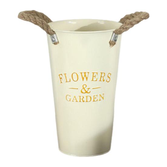 Глубокое ведро-ваза Оцинкованное железное ведро для цветов с веревочными ручками Ретро фермерская ваза для домашней цветочной композиции