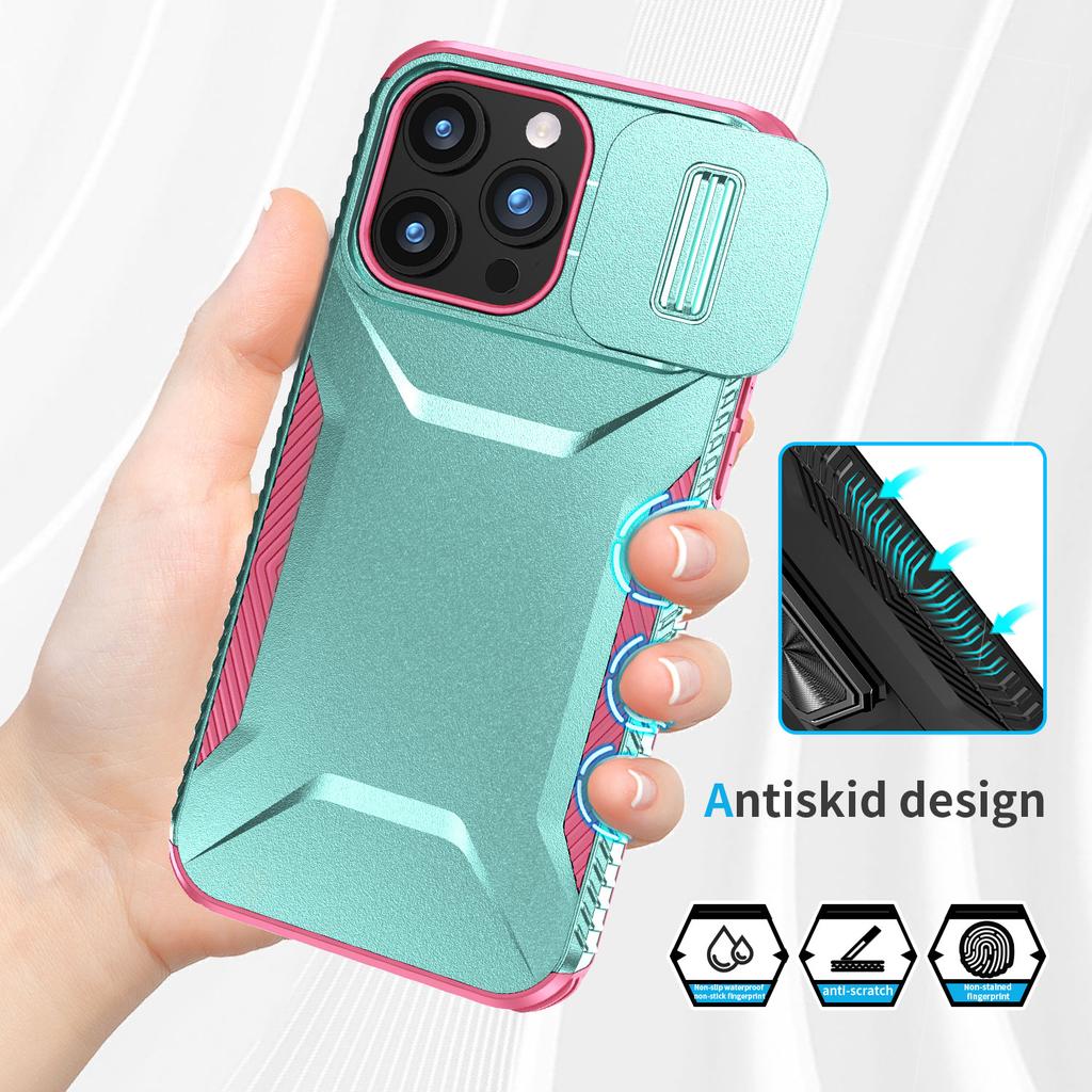 Чехол для iPhone 15 Pro, противоскользящий, из ПК+ТПУ, с выдвижной защитой камеры