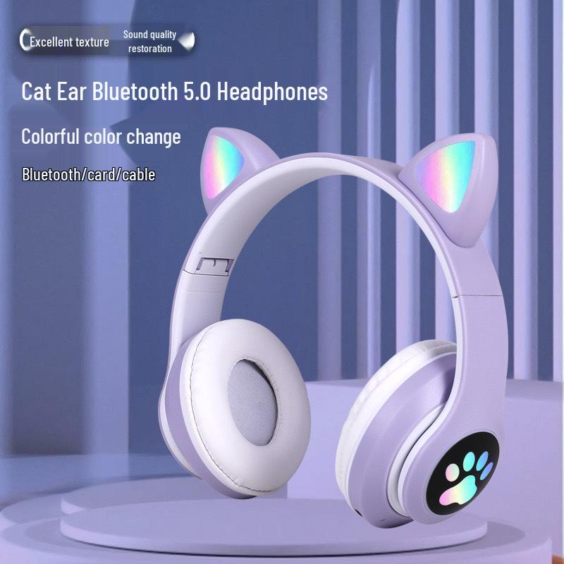 STN-28 Luminous Cat Ear Wireless Bluetooth Headset with Heavy Bass, Over-ear, Sport & Card Slot