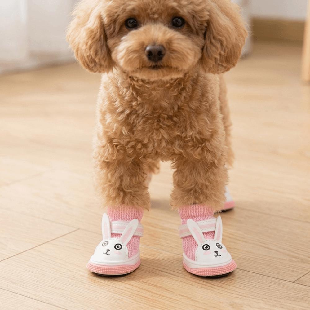 4 pcs Pink Dog Boots Adjustable Strap Dog Sneakers Lightweight Pet Shoes Daily Walking