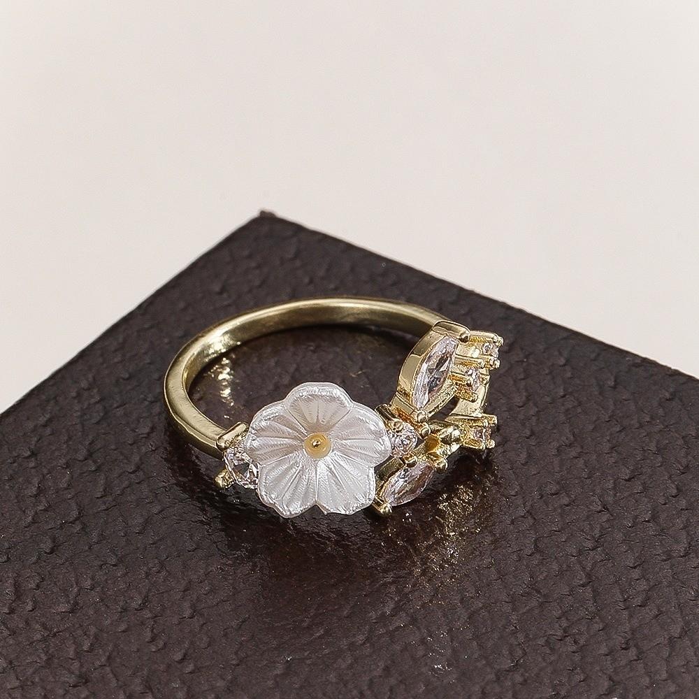 Wedding Flower Crystal Ring Adjustable Zircon Ring Delicate Flower Opening Ring Gifts