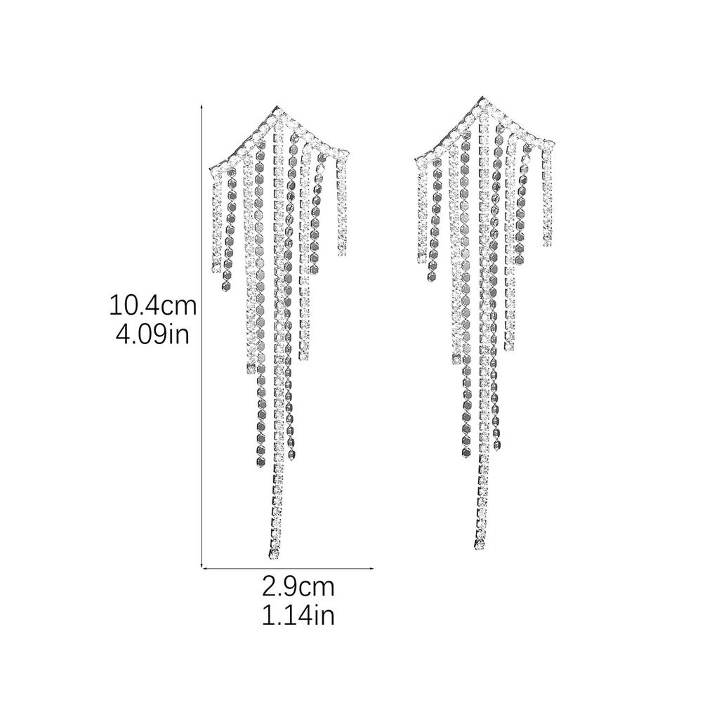 High-Grade Luxury Long Tassel Earrings Temperament Hundred Matching Rhinestone Earrings Female Earrings 1 Pair