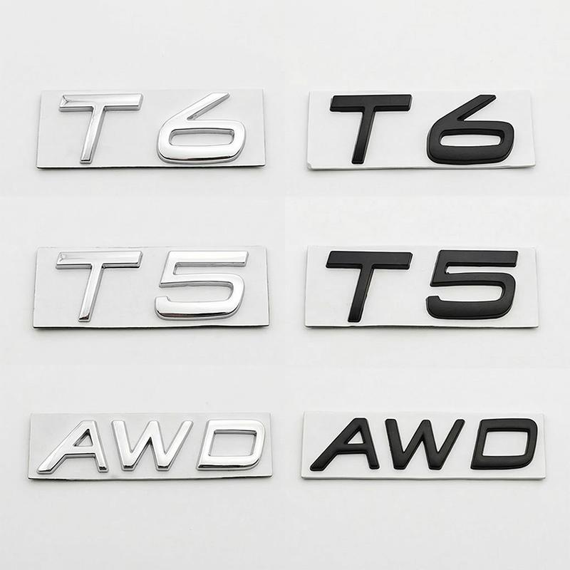 3D Metal T5 T6 AWD Car Trunk Emblem Badge Letter Logo Decal Replacement For Volvo XC60 XC90 S60 S90 Black Chrome Accessories
