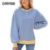 Autumn and Winter Plus Size Women's Pullovers Striped Round Neck Clashing Colours Loose Long Sleeve Sweatshirt
