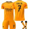 Подростки Дети Взрослые Индивидуальное Имя Футбольные Комплекты 24/25 Реал Мадрид Выездной #7 Вини Жуниор Спортивный Тренировочный Комплект с Носками