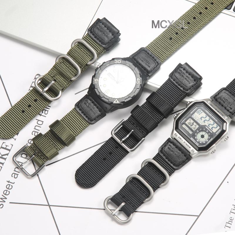 18-мм нейлоновый ремешок для часов Casio W800H Мужской холщовый спортивный Черный Зеленый Браслет SGW300 F91W F105/108/A158/168 AE1200WH AE1300 Ремень