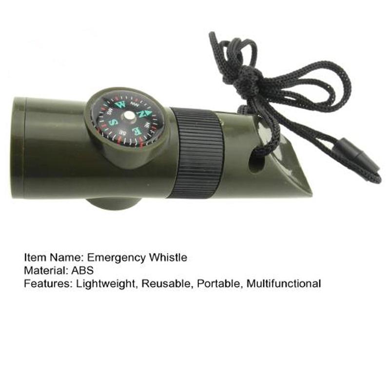 Multifunctional Whistle Led Flashlight Compass Magnifier Thermometer Portable 7-In-1