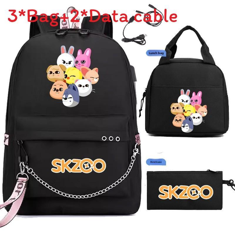Stray Kids Kuromi Chain Double Shoulder Bag Lunch Box And Pen Case For Casual Travel
