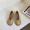 Модные ретро лоферы с круглым носком женские однотонные кожаные балетки с мелким V-образным вырезом лодочки мокасины женские удобные слипоны повседневная обувь для ходьбы для дам
