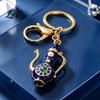 Pitcher Key Ring Retro Teapot Keychain with Rhinestones Ethnic Style Vintage Pot Ring Decorative Pendant for Handbags Backpacks Car Keys 3D