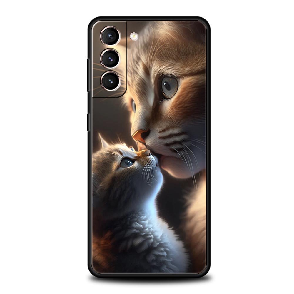 Чехол для телефона 'Целующийся кот' Милый котенок Для Samsung Galaxy S25 S24 S23 FE S22 Ultra S20 S21 5G S10 Plus S10E Мягкая черная крышка