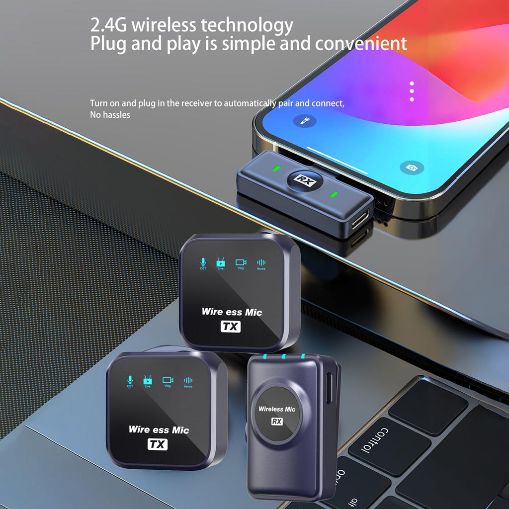 One-Trigger-Two 2.4G Wireless Microphone Magnetic Clip On Mic for Camera 50M Transmission Range