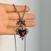 Gothic Punk Red Heart Bow Cross Necklace Vintage Clavicle Chain Perfect Gift for Girlfriend Mother'S Day Zircon