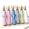 Macaron Automatic Umbrella Solid Wood Handle Retro Men's and Women's Tri-fold Umbrella Umbrella Umbrella