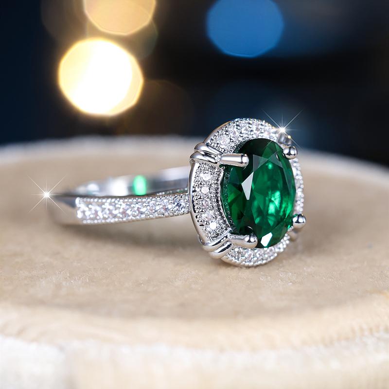 Зеленые овальные кольца с фианитом для женщин, модное серебряное обручальное кольцо, женские свадебные украшения, подарок