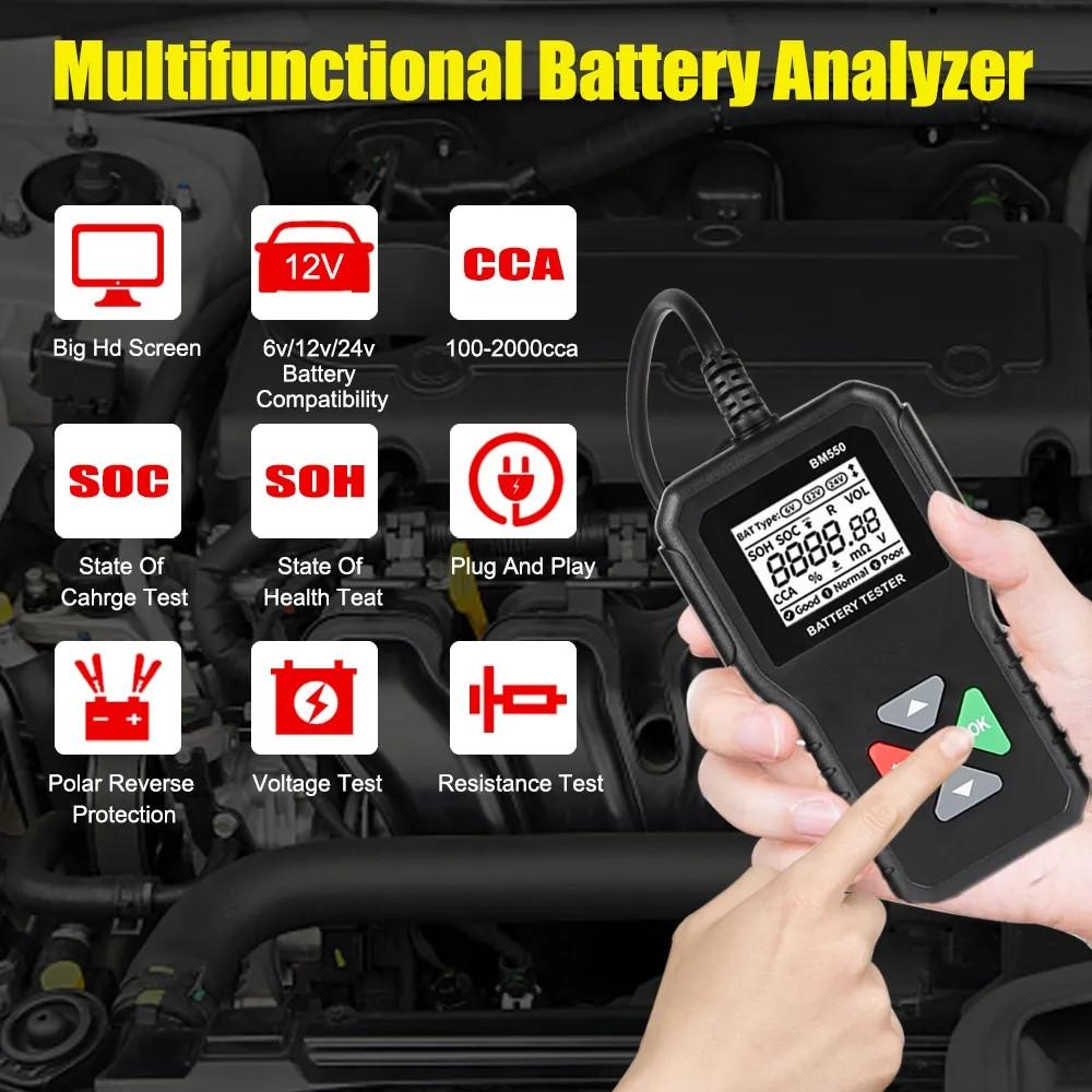 New 1Pcs Battery Tester BM550 100-2000 CCA Test Analyzer Diagnostic Tool Detector Accessories For Car Motorcycle Truck Trailer