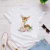 Women White Tshirt Tops Cute Cartoon Deer In The Flowers Love T Shirt Girl Fashion Harajuku T-Shirt Floral Pattern