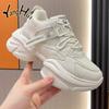 Korean Style Soild Color Mesh Breathable Thick Bottom Sneakers 2024 New Fashion Casual Simple All-match Running Sports Shoes
