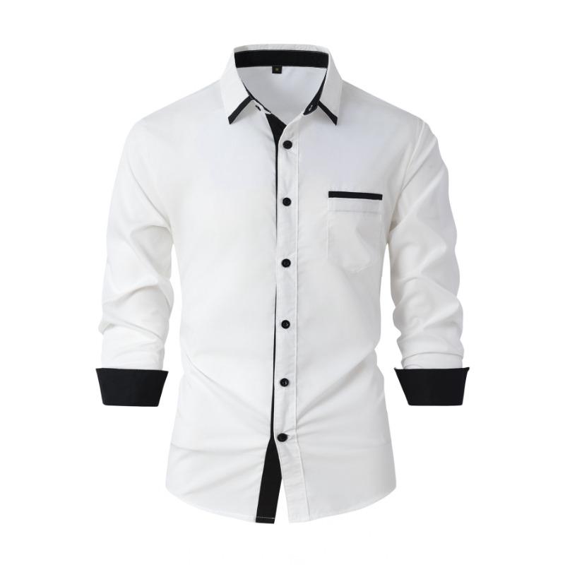 Мужская рубашка в стиле business casual с цветовыми блоками, длинным рукавом и свободным кроем