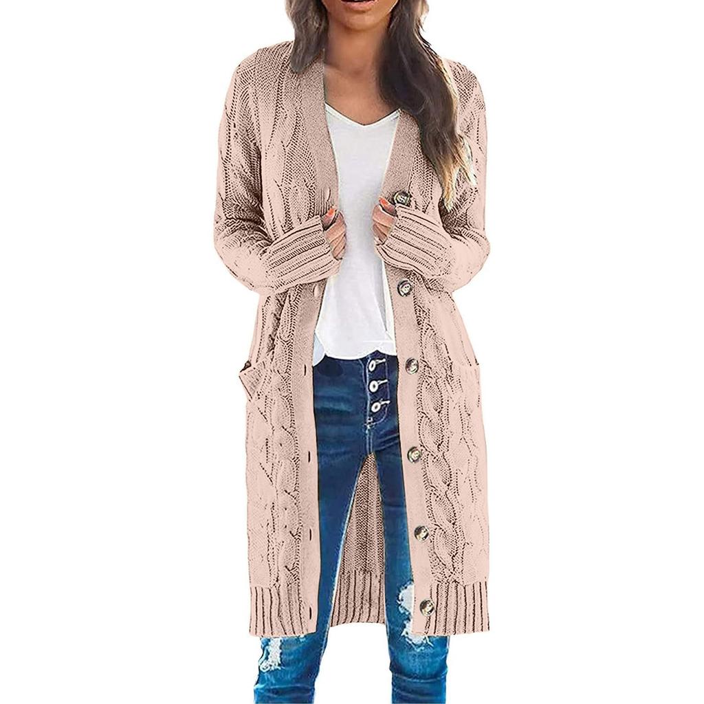 Женская мода Повседневный открытый спереди Длинный рукав Кардиганы крупной вязки Свитера Верхняя одежда Пальто