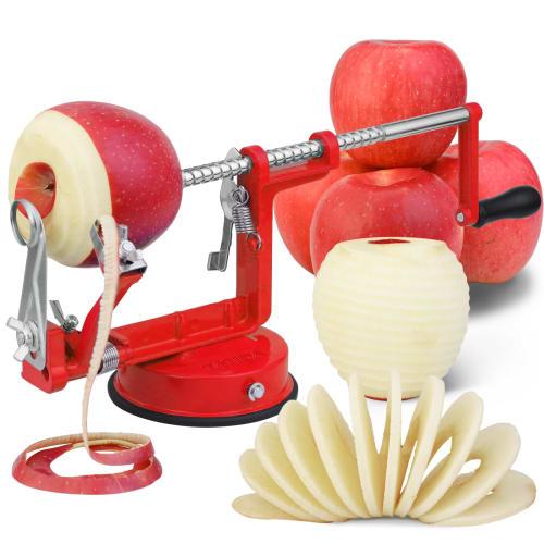 3-in-1 Stainless Steel Apple Peeler, Slicer, and Corer with Suction Cup (Vermilion)