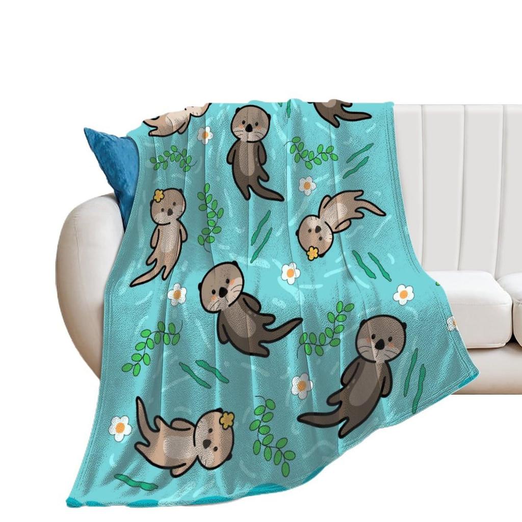 Cartoon Sea Lazy Flannel Blanket Sofa Bedroom Cute Decorative Blanket Portable Lunch Break Blanket