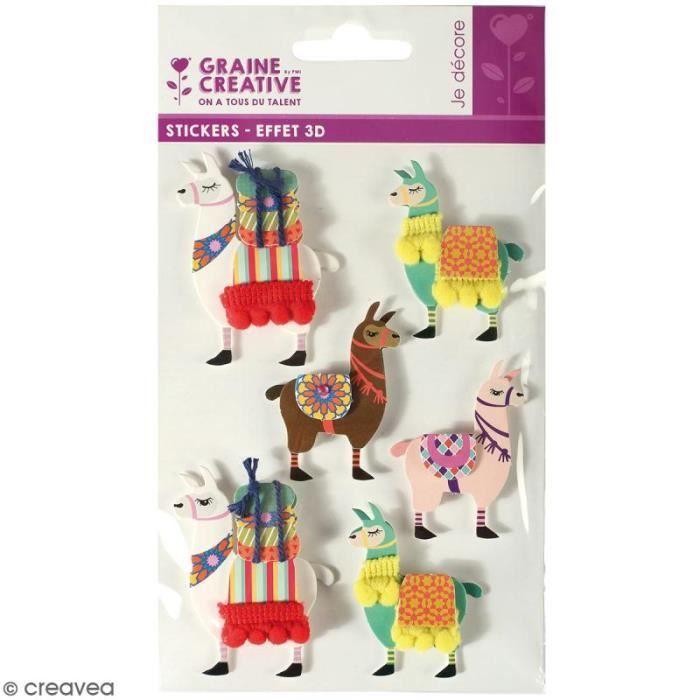 3D Stickers - Lama - 6 Stickers - Dimensions 3.5-6 Cm - Fun Theme - Mixed