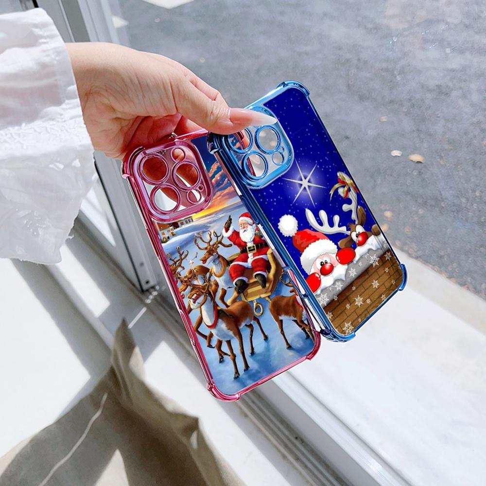 Чехлы для телефонов Ae111 Merry Christmas design с гальваническим покрытием из ТПУ для Xiaomi 11 Lite 5G Redmi Note 13 11 Pro 12C 9S 14C Huawei с защитой на четыре угла