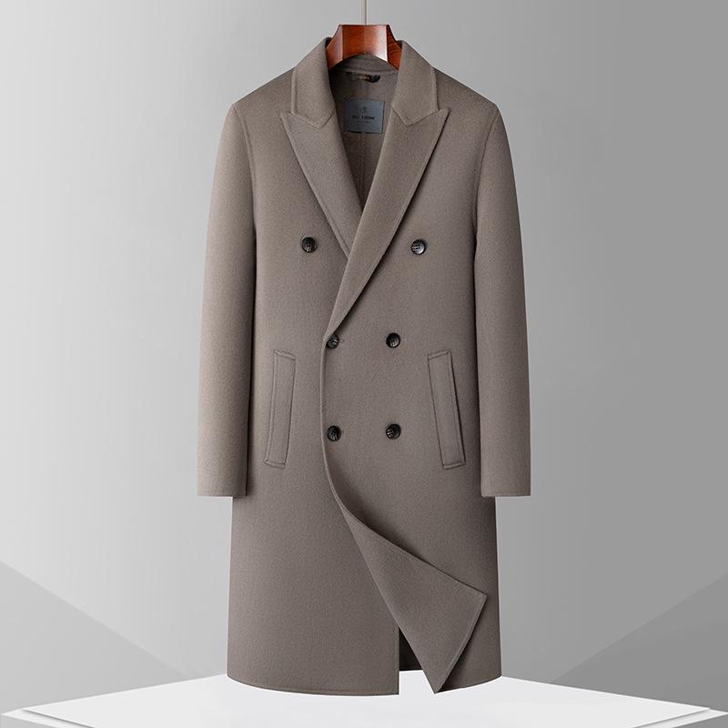 Men’s Handmade 100% Wool Double-Breasted Coat for Autumn/Winter