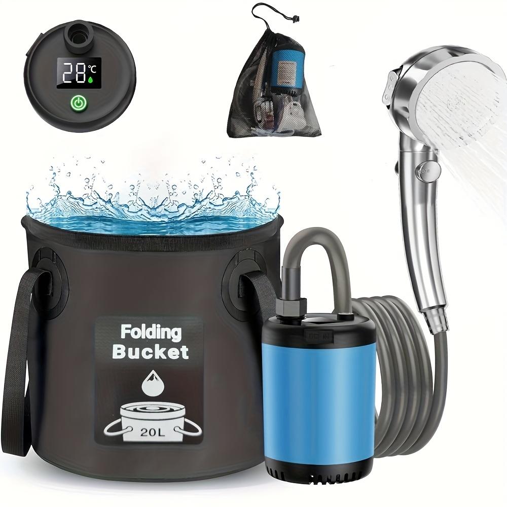 Портативный насос для походного душа и 20-литровое портативное ведро для воды, аккумуляторная батарея 5200 мАч, душевая лейка с 3 режимами распыления,