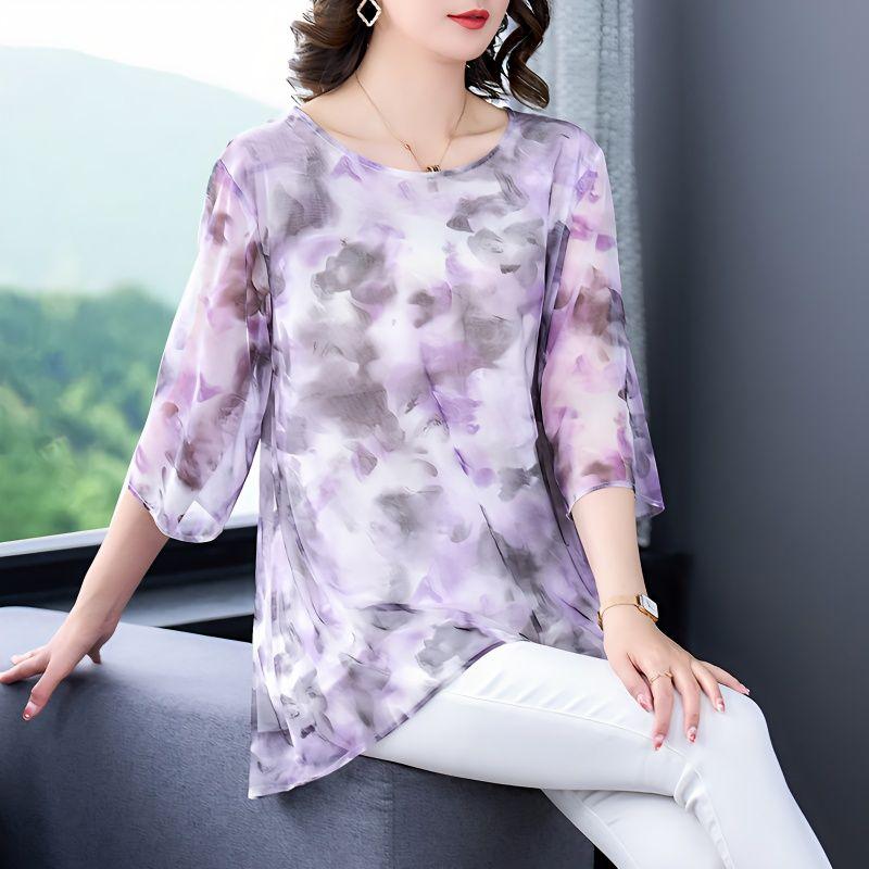 Весенне-летняя женская шифоновая рубашка, модная тонкая, чтобы прикрыть живот, сетчатая марлевая блузка с тонкими секциями, новая женская рубашка