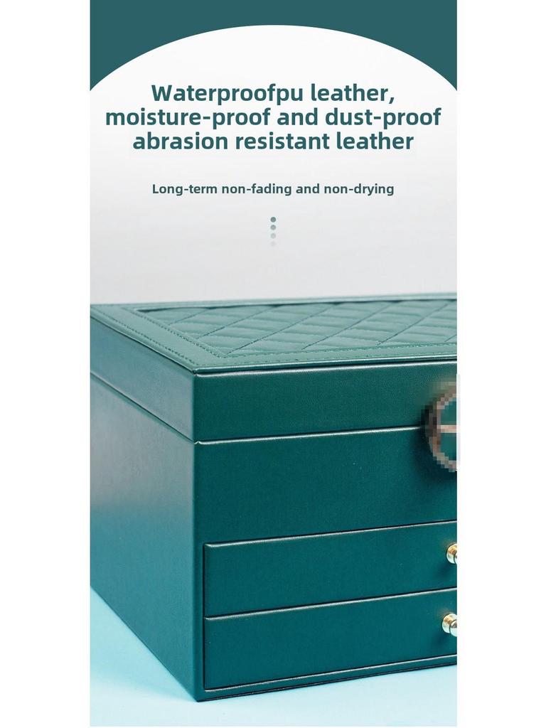 «Вместительная запирающаяся шкатулка для украшений с тремя ярусами и современным ромбовидным узором для ожерелий и сережек»